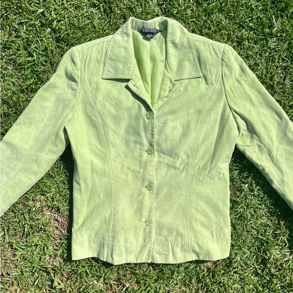 Vintage y2k Suede Leather Light Green Blazer Jacket 12